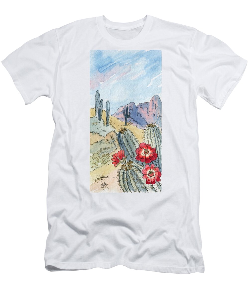 Desert T-Shirt featuring the painting Desert Scene One Ink and Watercolor by Marilyn Smith