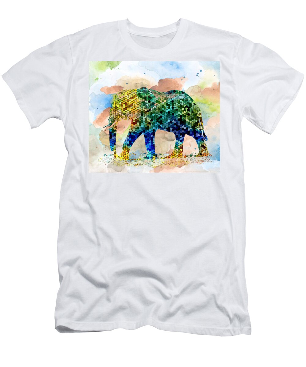 Mosaic T-Shirt featuring the painting Design 37 Mosaic Elephant by Lucie Dumas