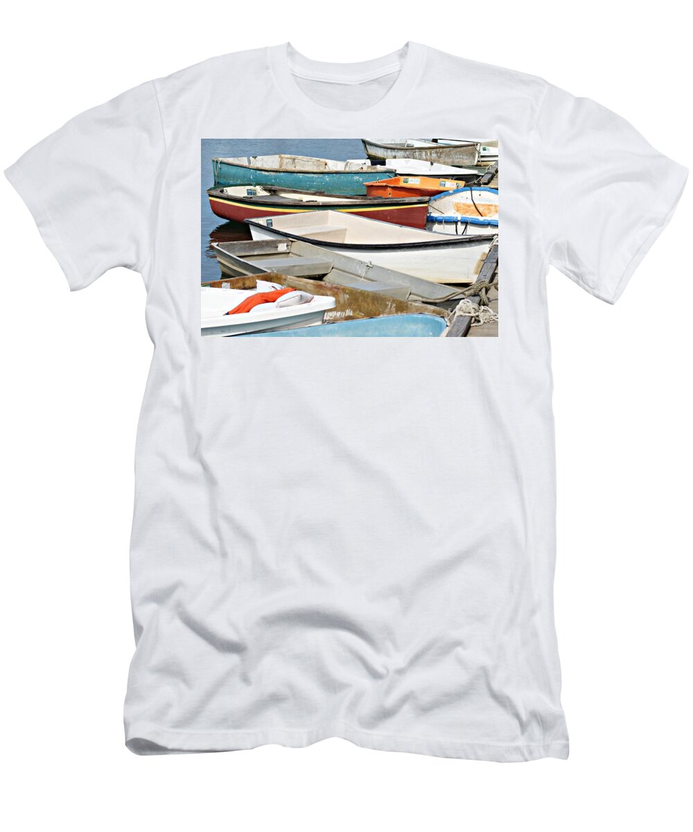 Motif T-Shirt featuring the photograph Dinghys at Bearskin Neck by Joe Faherty