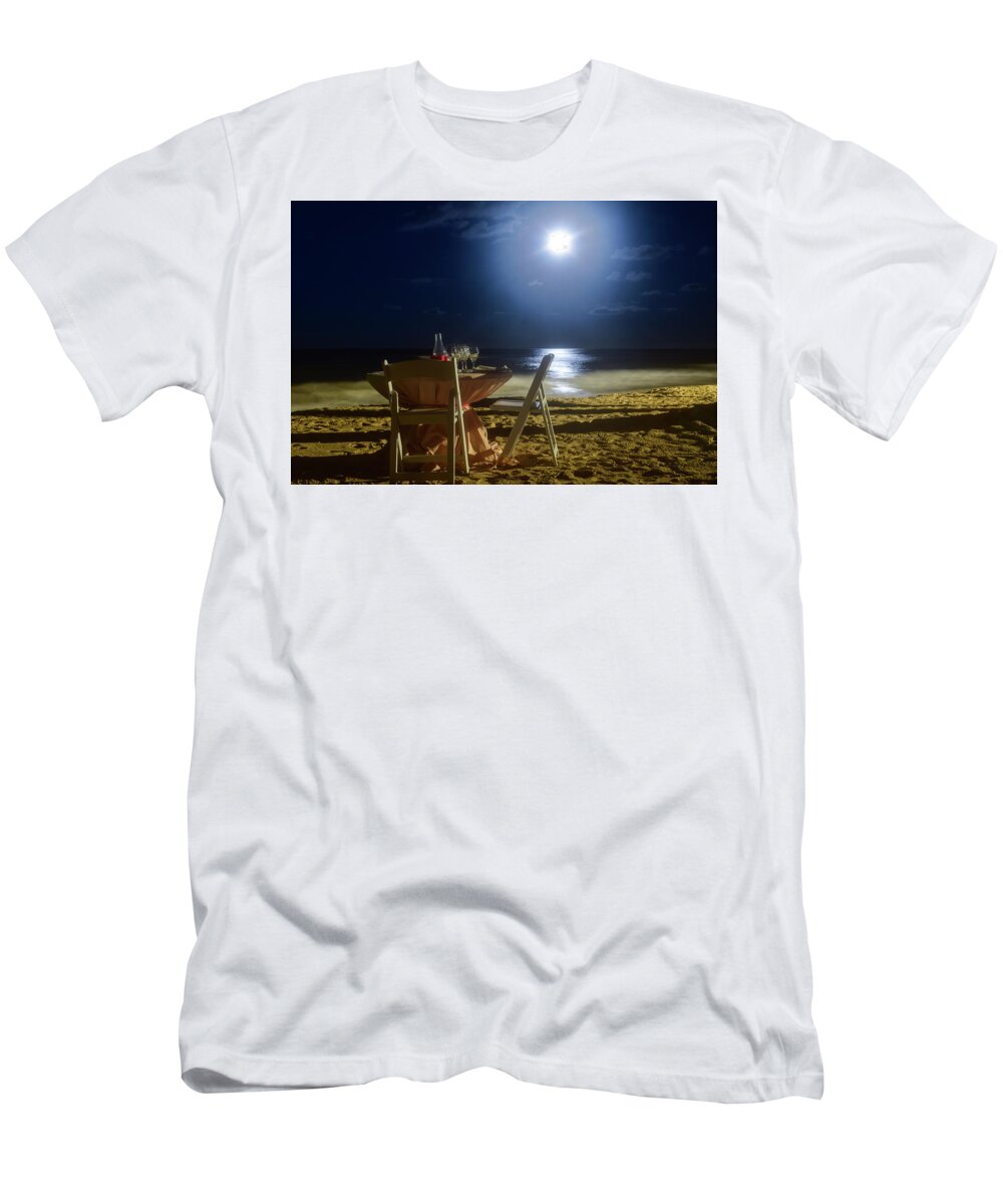 Punta Cana T-Shirt featuring the photograph Dinner for Two in the Moonlight by Nicole Lloyd