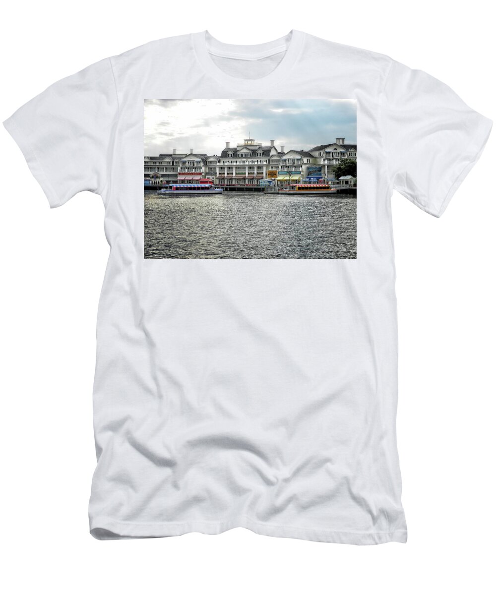 Boardwalk T-Shirt featuring the photograph Docking At The Boardwalk Walt Disney World MP by Thomas Woolworth
