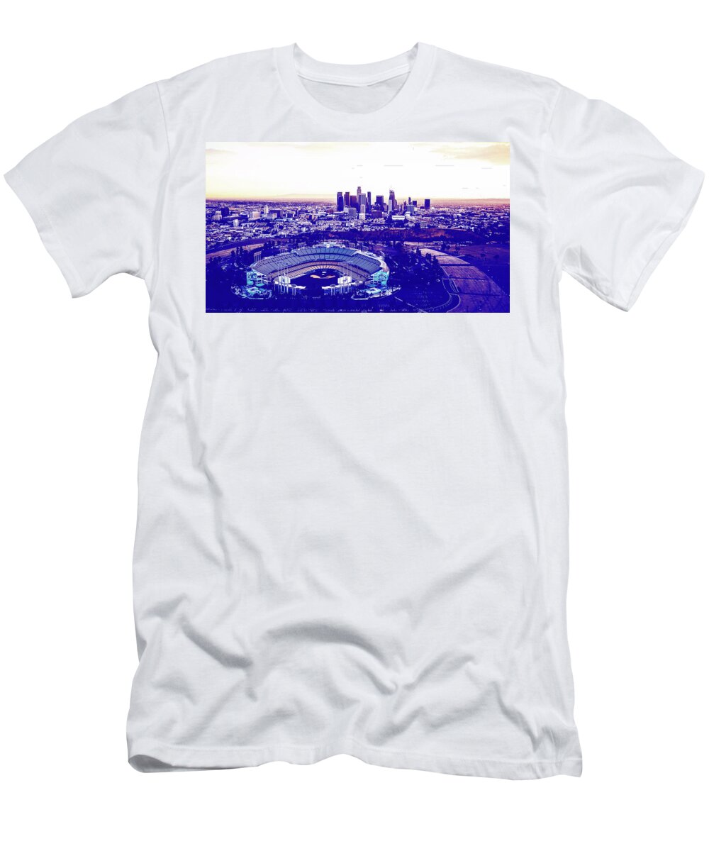 Dodger Stadium And Los Angeles Skyline T-Shirt by Mountain Dreams