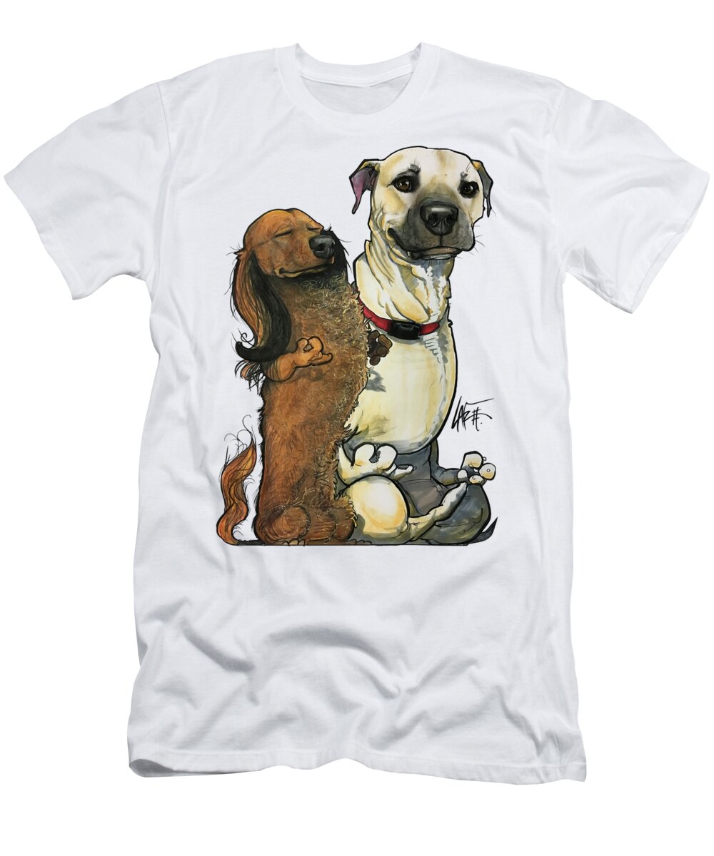 Dachshund T-Shirt featuring the drawing Dominguez SNICKERS and BUDDY by Canine Caricatures By John LaFree