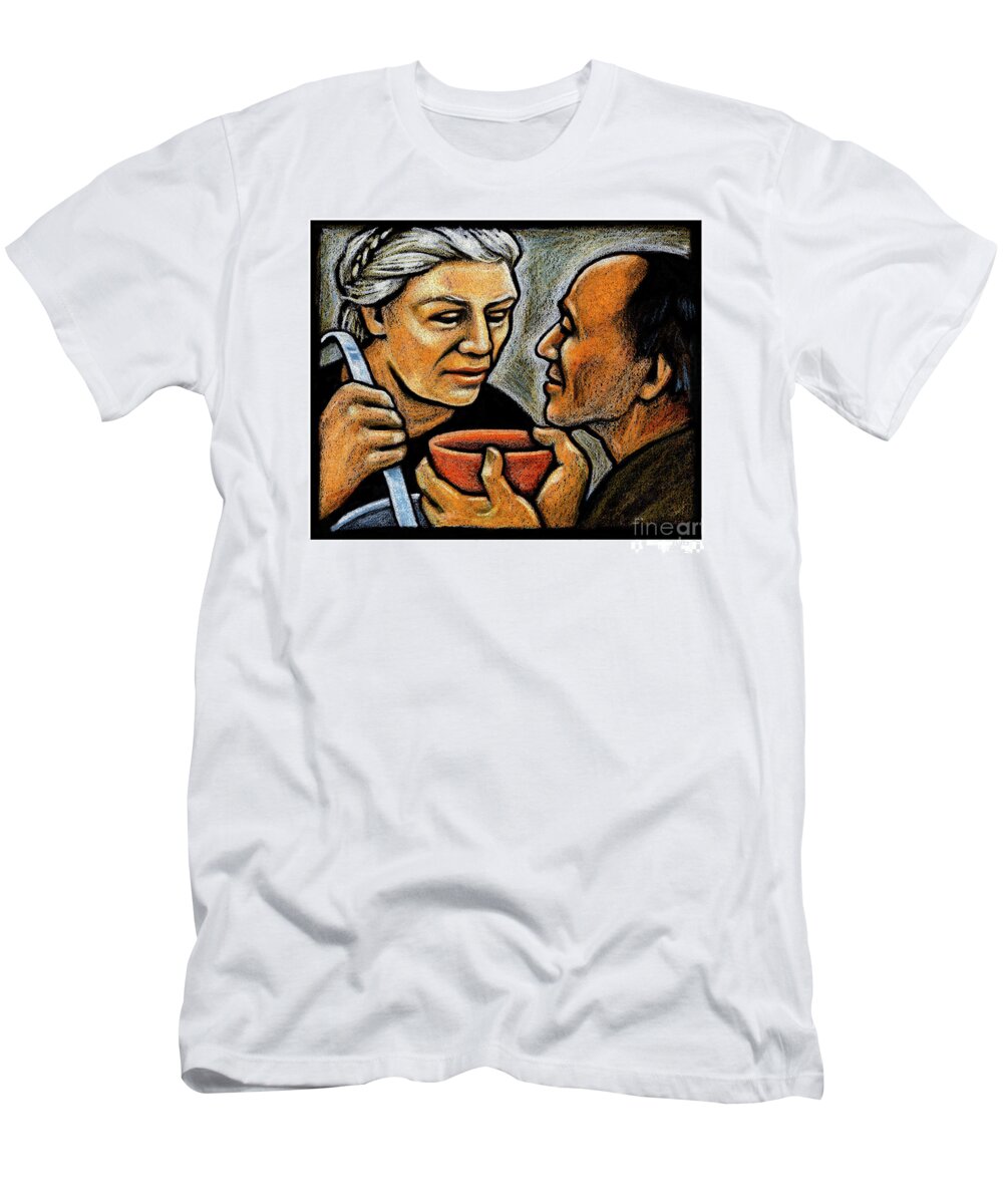 Dorothy Day Feeding The Hungry T-Shirt featuring the painting Dorothy Day Feeding the Hungry - JLDDF by Julie Lonneman