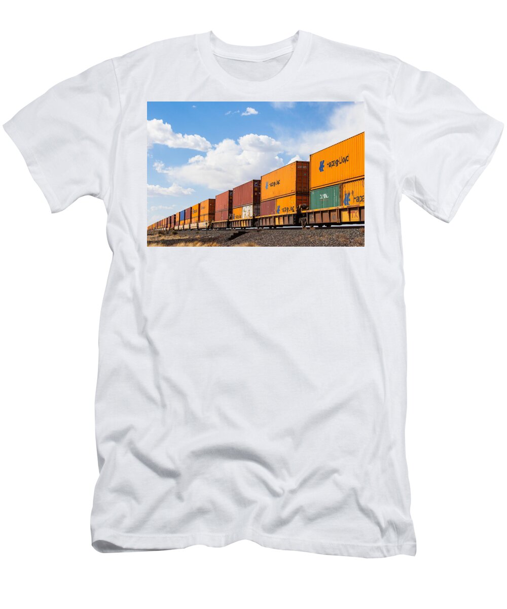 Hapag-lloyd T-Shirt featuring the photograph Double-Stacked Intermodal Containers by SR Green