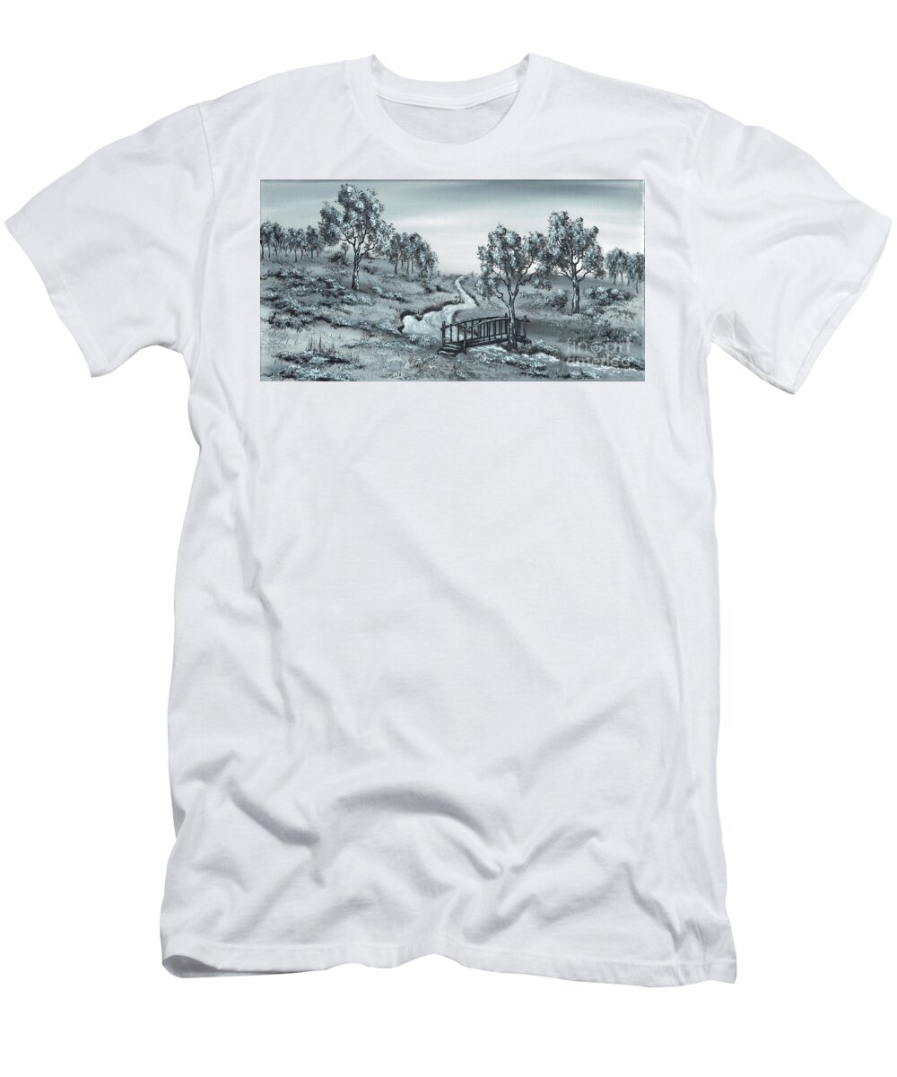 Landscapes T-Shirt featuring the painting Down Stream by Kenneth Clarke