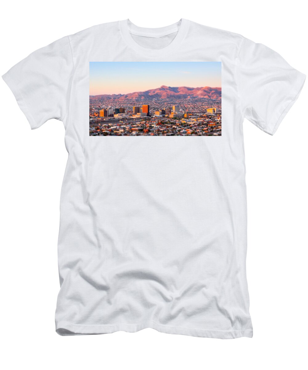 Border T-Shirt featuring the photograph Downtown El Paso Sunrise by SR Green
