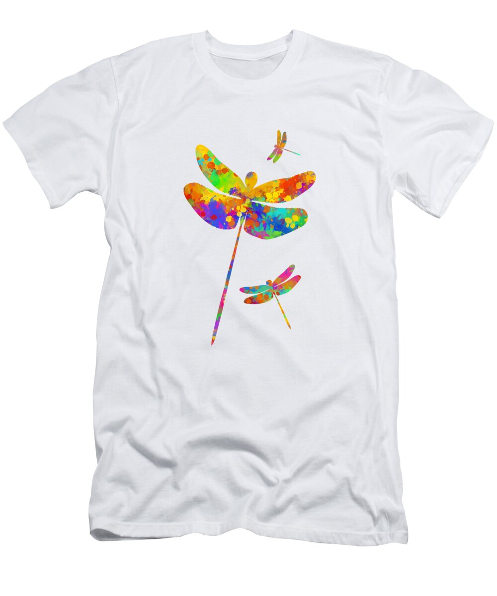 Dragonfly Watercolor T-Shirt featuring the mixed media Dragonfly Watercolor Art by Christina Rollo