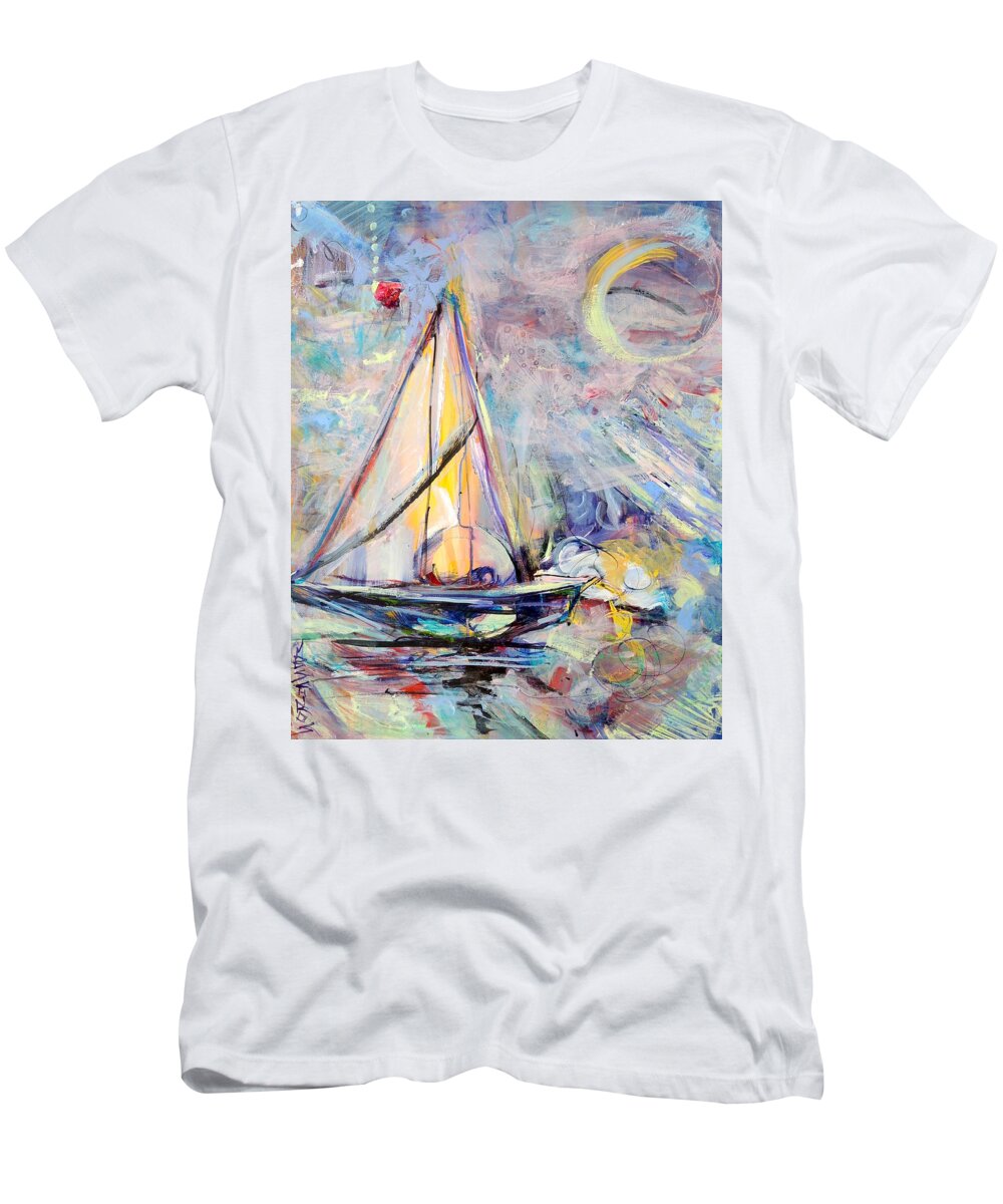 Schiros T-Shirt featuring the painting Dream Boat by Mary Schiros
