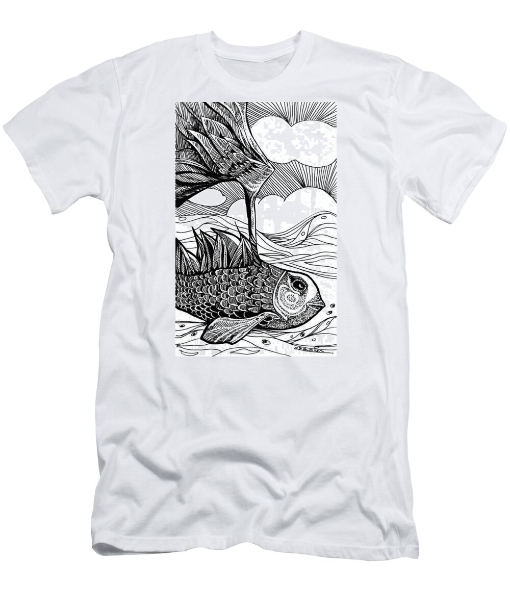 Drawing T-Shirt featuring the drawing Dreamer fish by Enrique Zaldivar