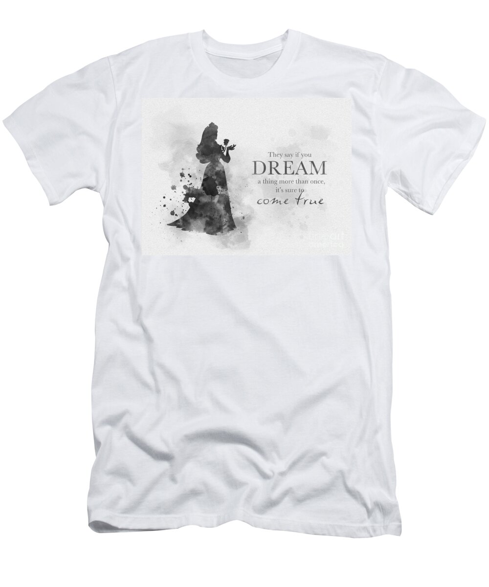 Sleeping Beauty T-Shirt featuring the mixed media Dreams can come true Black and White by My Inspiration