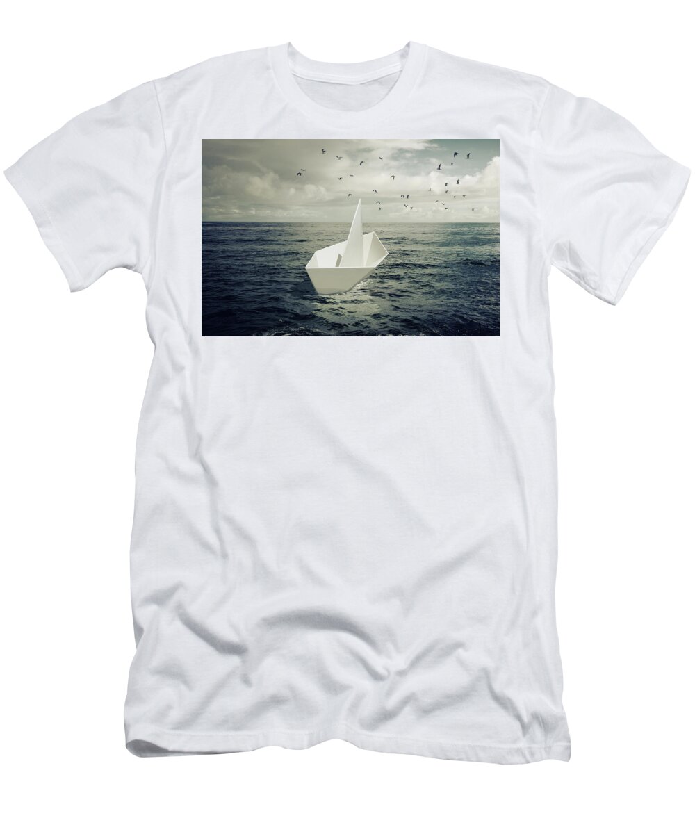 Abstract T-Shirt featuring the photograph Drifting Paper Boat by Carlos Caetano