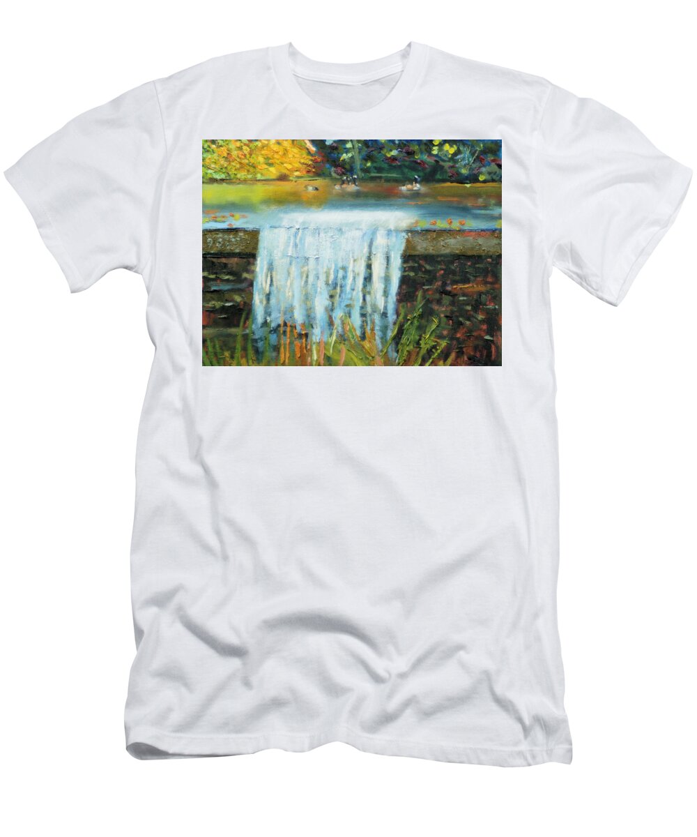 Ducks T-Shirt featuring the painting Ducks and Waterfall by Michael Daniels