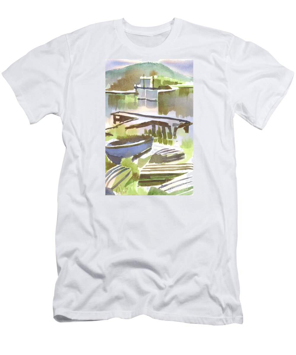 Dusk At The Boat Dock T-Shirt featuring the painting Dusk at the Boat Dock by Kip DeVore
