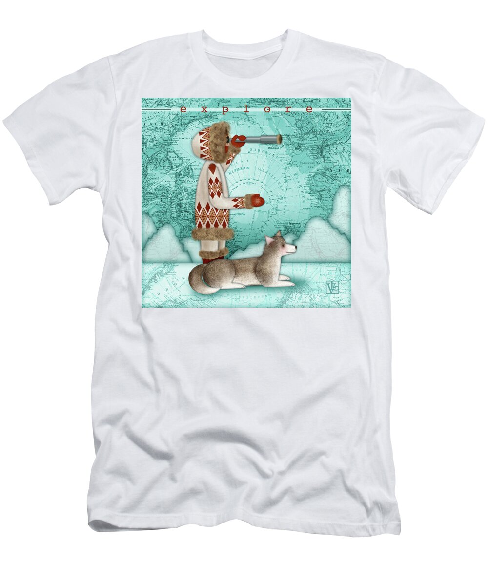Letter Art T-Shirt featuring the digital art E is for Eskimo and Explorer by Valerie Drake Lesiak