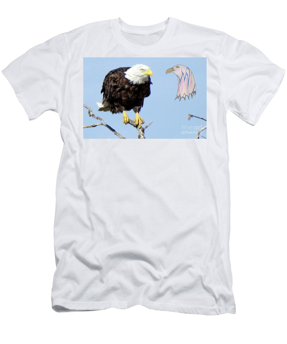 Bald Eagle T-Shirt featuring the mixed media Eagle Reflection by Mary Mikawoz