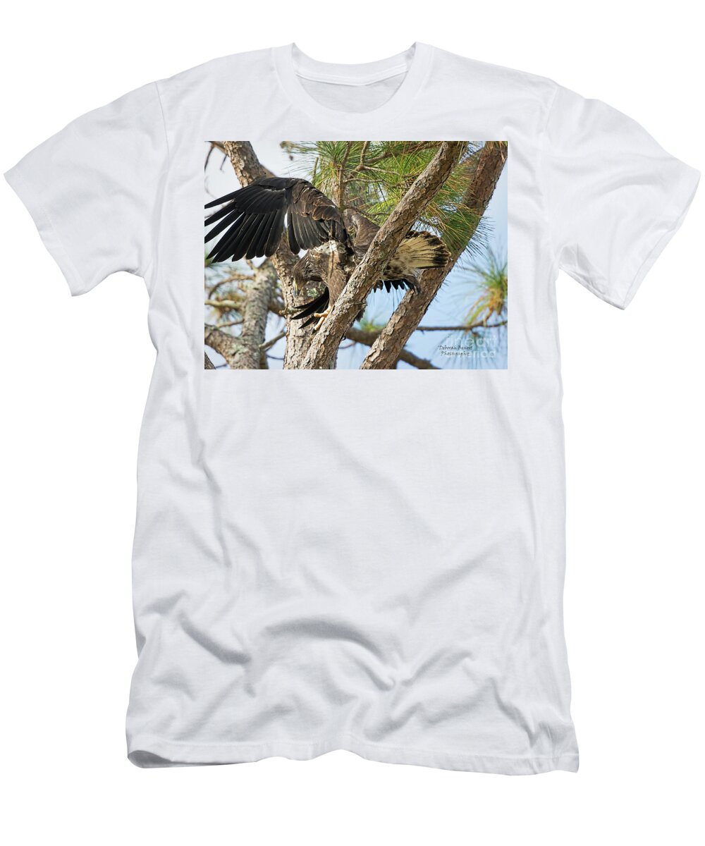 Eaglet T-Shirt featuring the photograph Eaglet Wing Flexing by Deborah Benoit