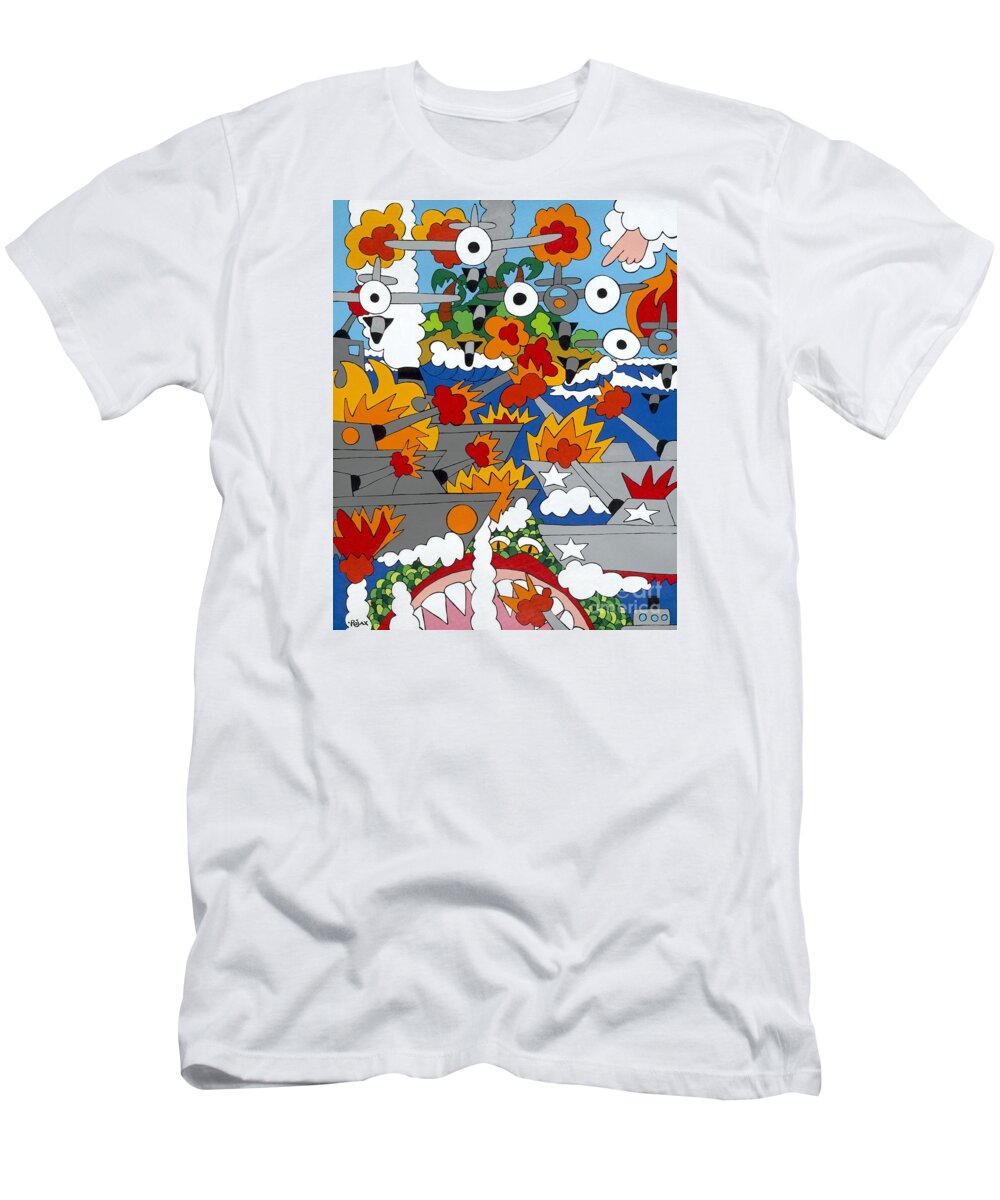 Wwii T-Shirt featuring the painting East Meets West by Rojax Art