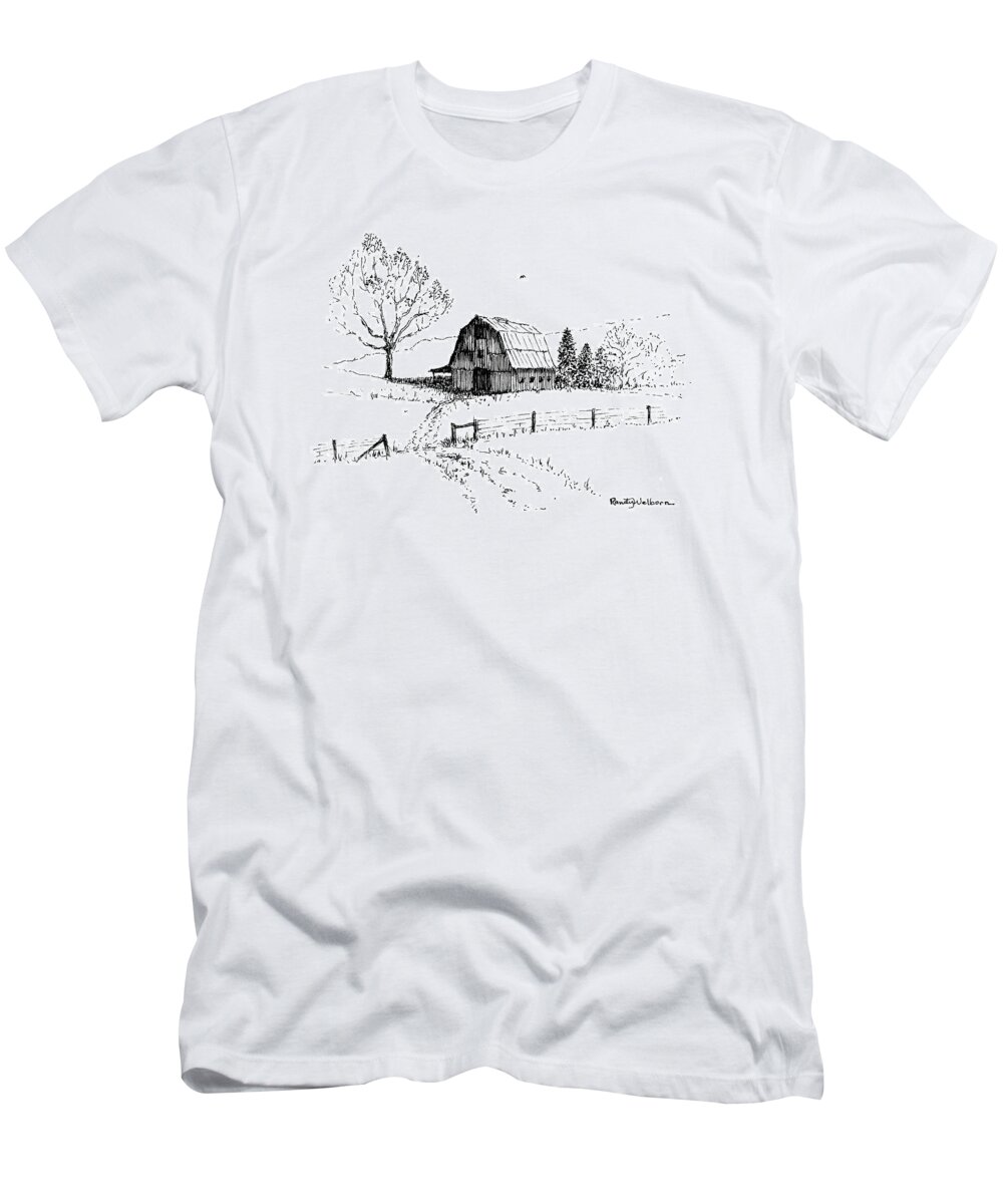 East T-Shirt featuring the drawing East Texas Hay Barn by Randy Welborn