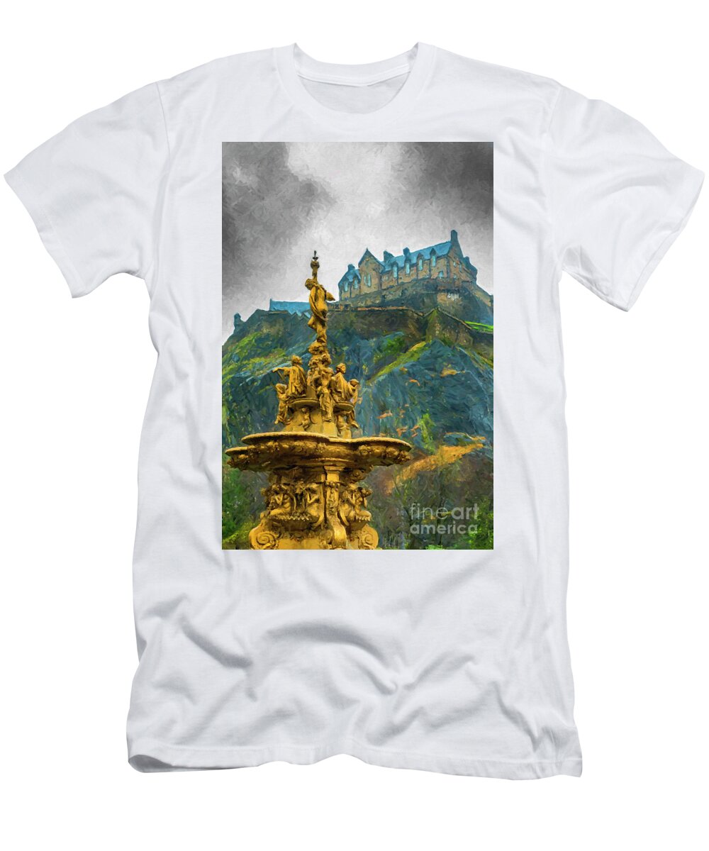 Digital T-Shirt featuring the digital art Edinburgh Ross Fountain Digital Painting by Antony McAulay