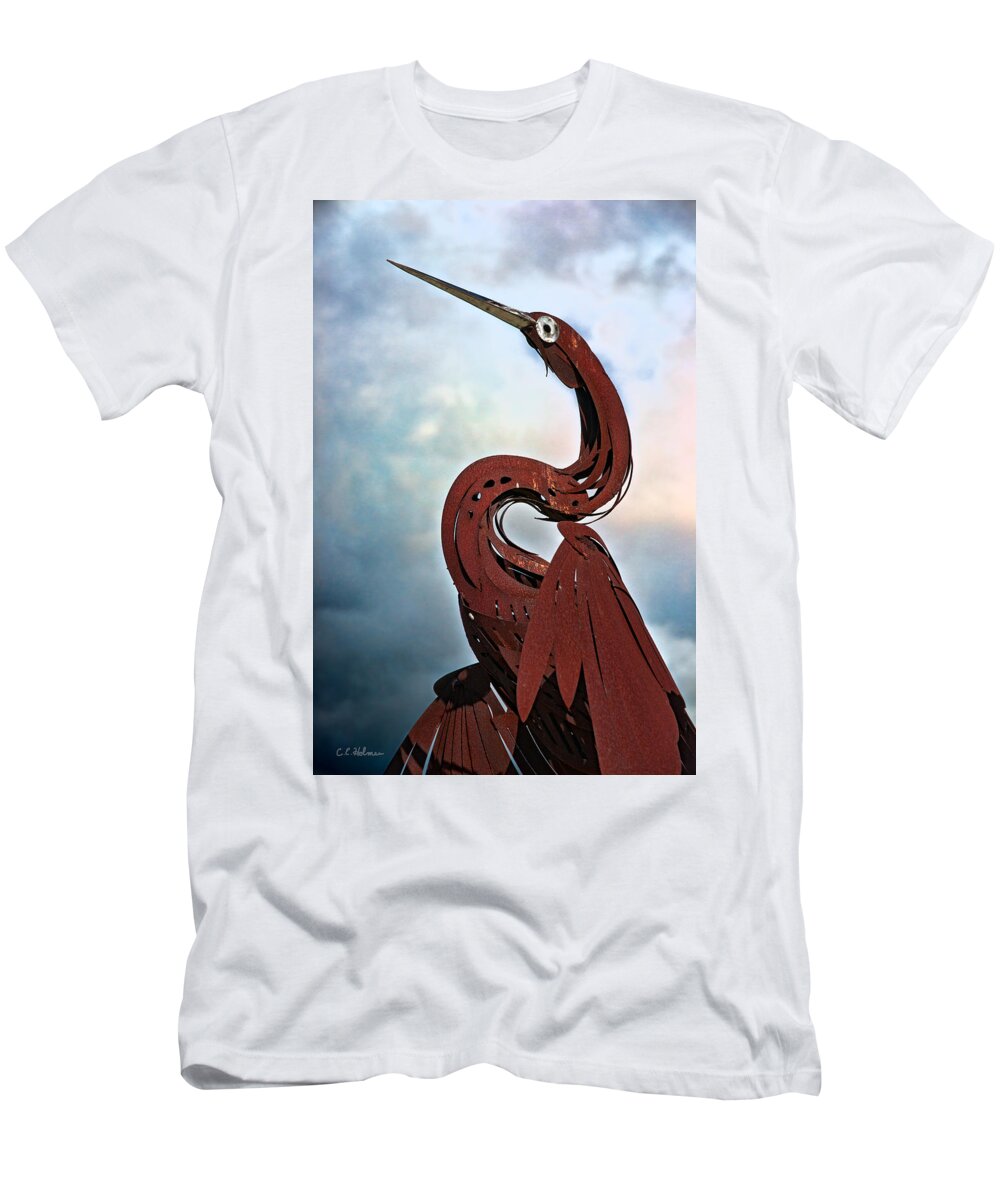 Egret T-Shirt featuring the photograph Egret Under Stormy Skies by Christopher Holmes