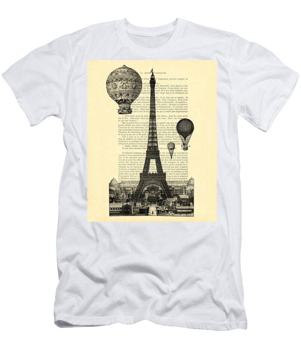 Eiffel Tower T-Shirt featuring the digital art Eiffel Tower and hot air balloons by Madame Memento