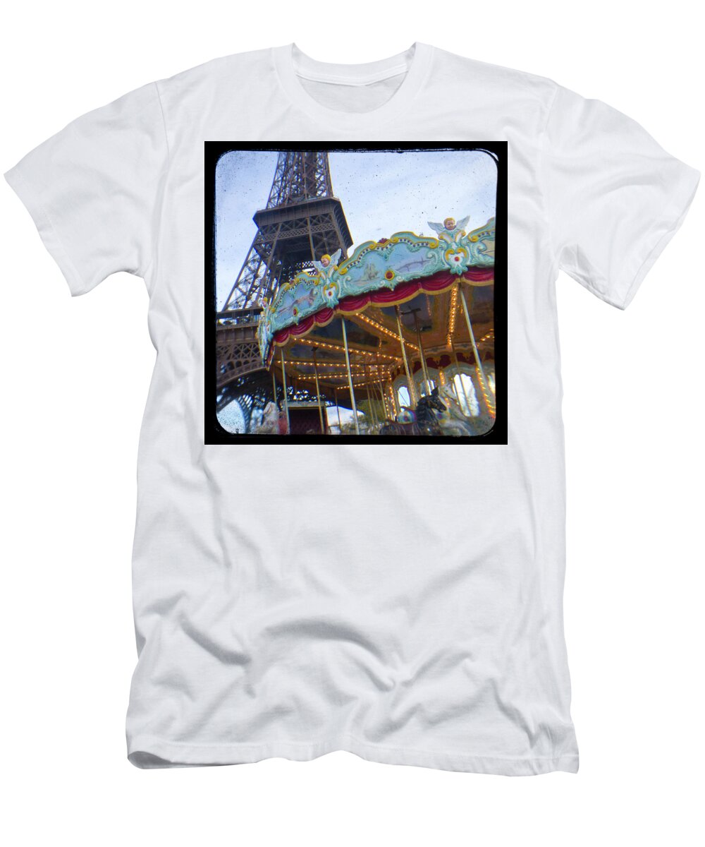 Paris T-Shirt featuring the photograph Eiffel Tower Carousel TTV by Melanie Alexandra Price