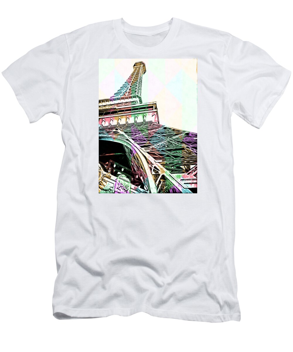 Effiel T-Shirt featuring the digital art Eiffel Tower Rainbow by Edward Fielding