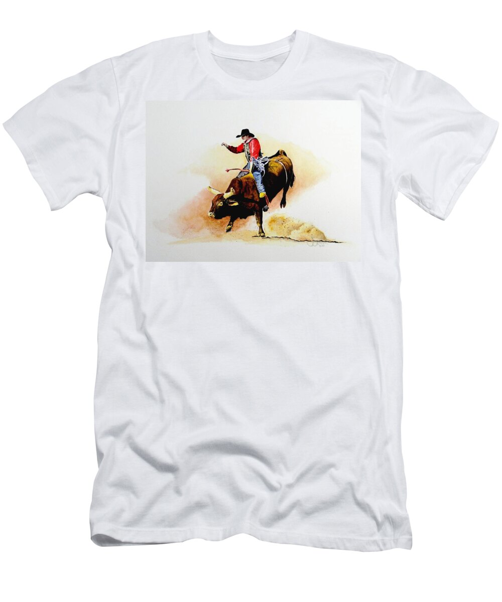 Cowboy T-Shirt featuring the painting Eight Second Shift by Jimmy Smith