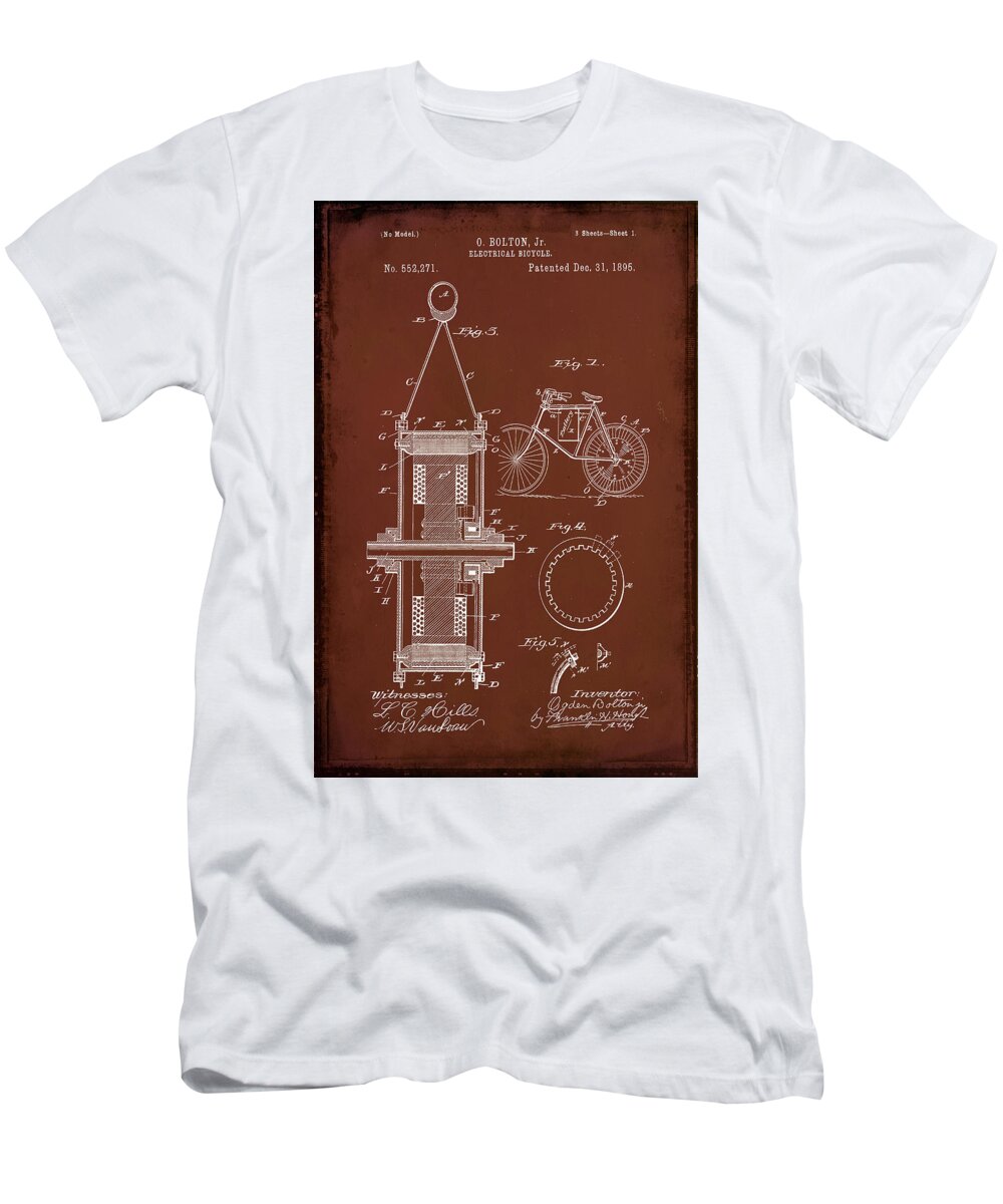 Patent T-Shirt featuring the mixed media Electrical Bicycle Patent Drawing 1a by Brian Reaves
