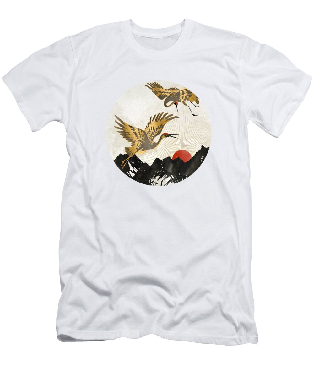 Crane T-Shirt featuring the digital art Elegant Flight II by Spacefrog Designs