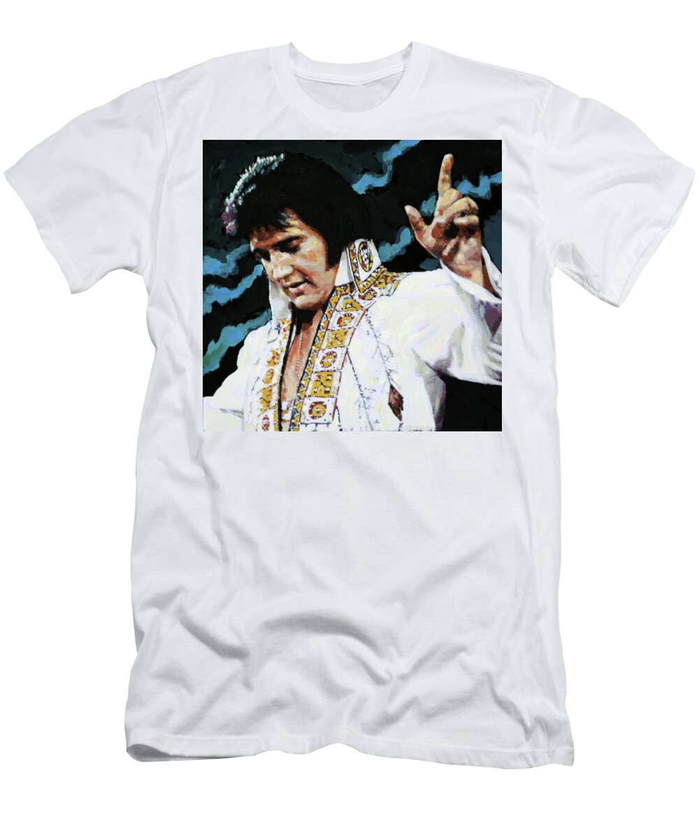 Elvis Presley T-Shirt featuring the painting Elvis - How Great Thou Art by John Lautermilch