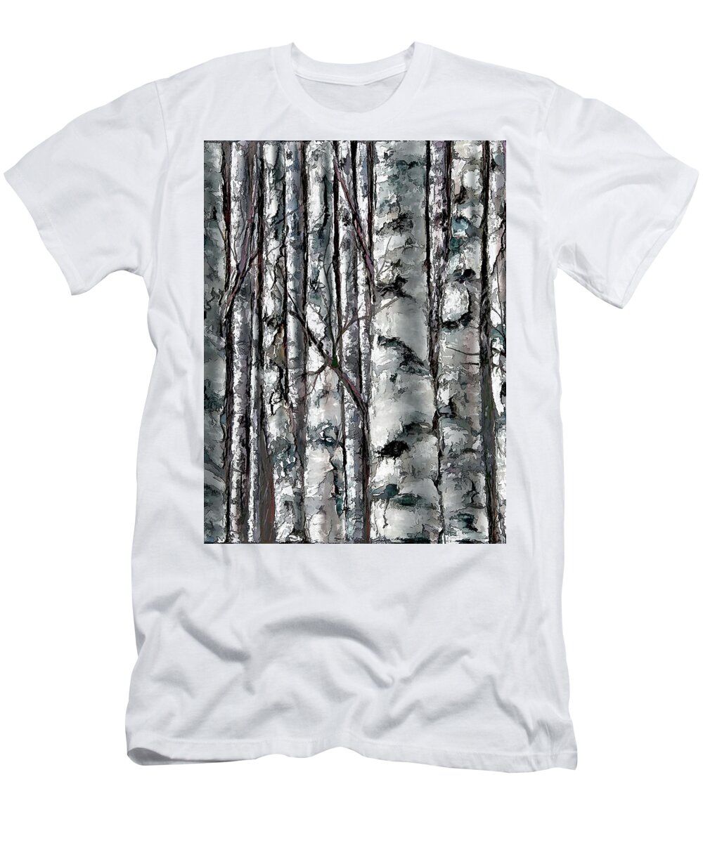 Lenaowens T-Shirt featuring the painting Enchanted Forest -Black and White by Lena Owens - OLena Art Vibrant Palette Knife and Graphic Design