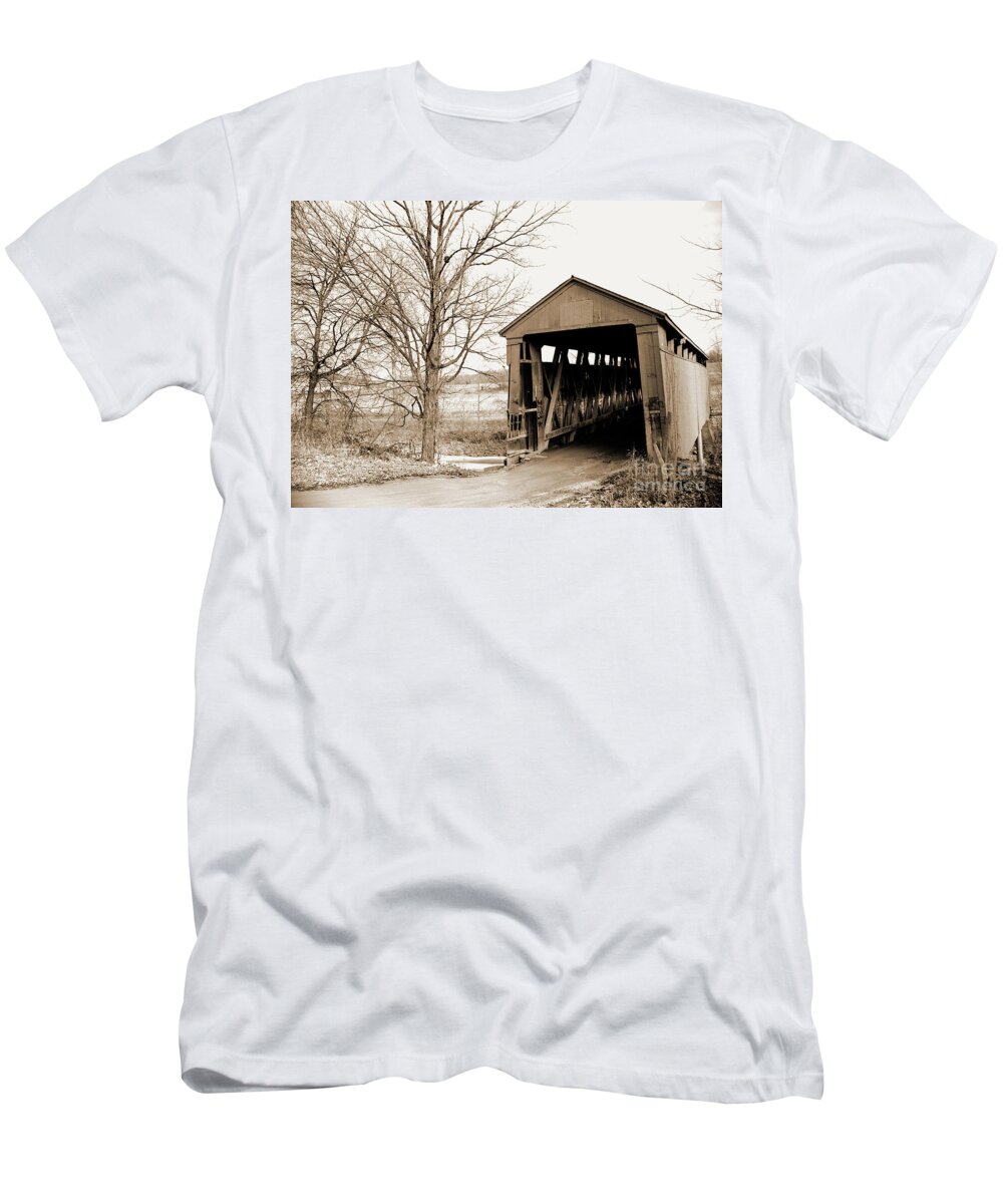 Wooden T-Shirt featuring the photograph Enochsburg Indiana Covered Bridge by Gary Wonning