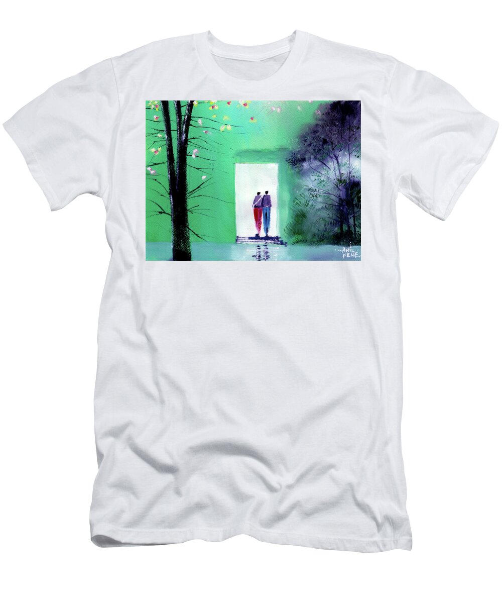 Nature T-Shirt featuring the painting Entering the light by Anil Nene