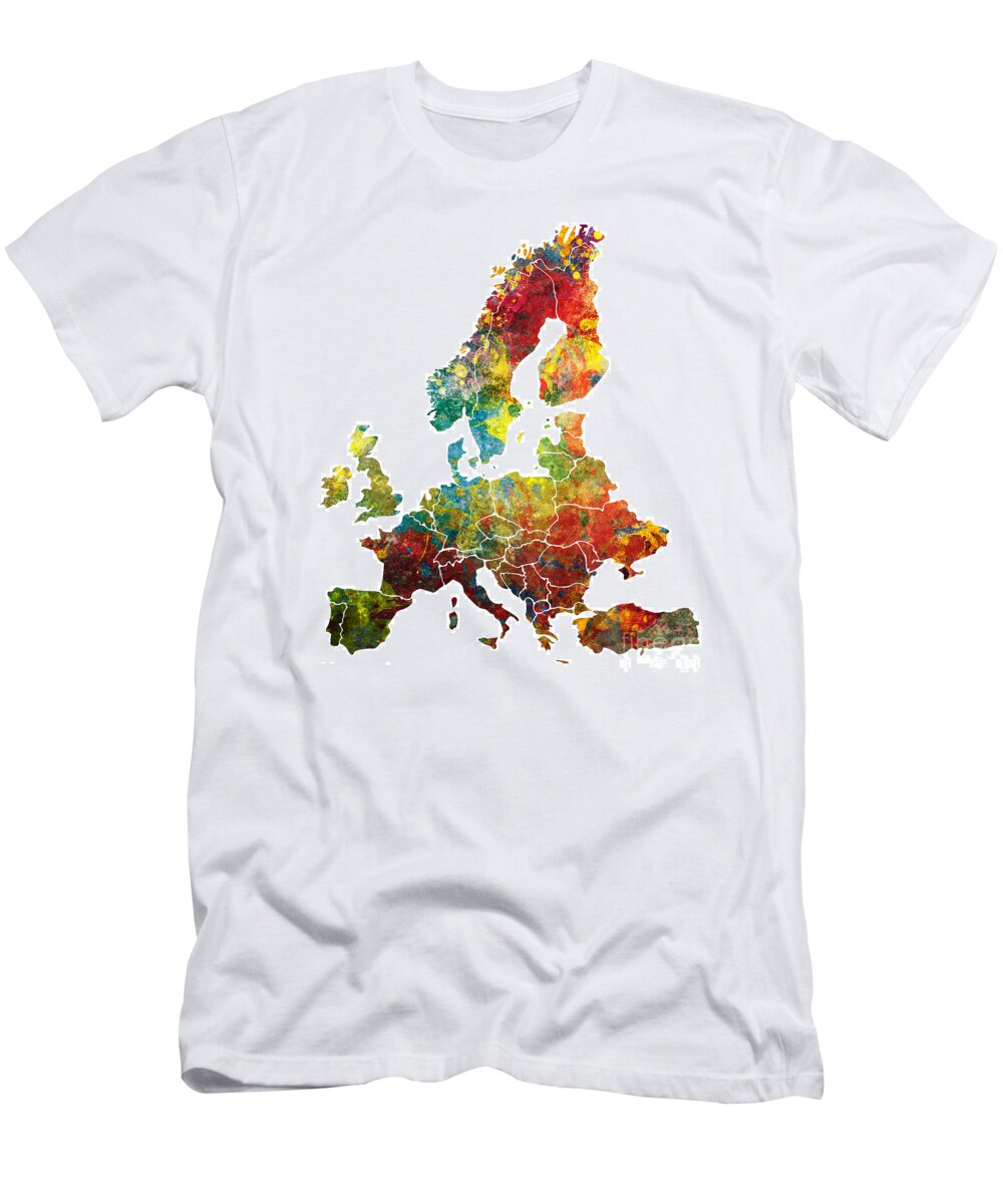 Europe Map T-Shirt featuring the digital art Europe Map dark colored by Justyna Jaszke JBJart