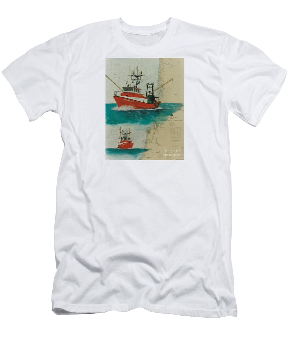 EXCALIBUR Fishing Boat Cathy Peek Nautical Chart Map Art T-Shirt