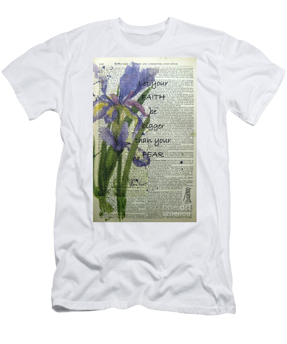 Antique Paper T-Shirt featuring the painting Faith is Greater by Maria Hunt