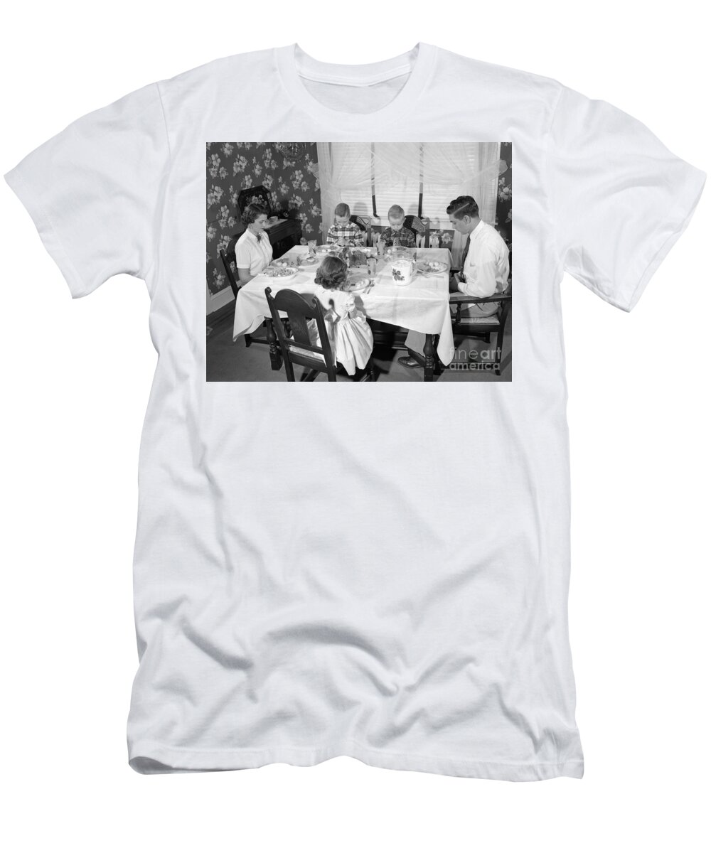 1950s T-Shirt featuring the photograph Family Saying Grace, C.1950s by H. Armstrong Roberts/ClassicStock