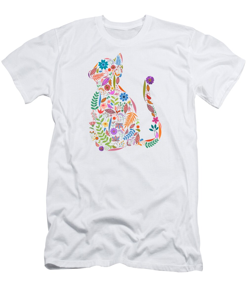 Cat T-Shirt featuring the painting Fancy And Fine Flowered Cat Garden Design by Little Bunny Sunshine