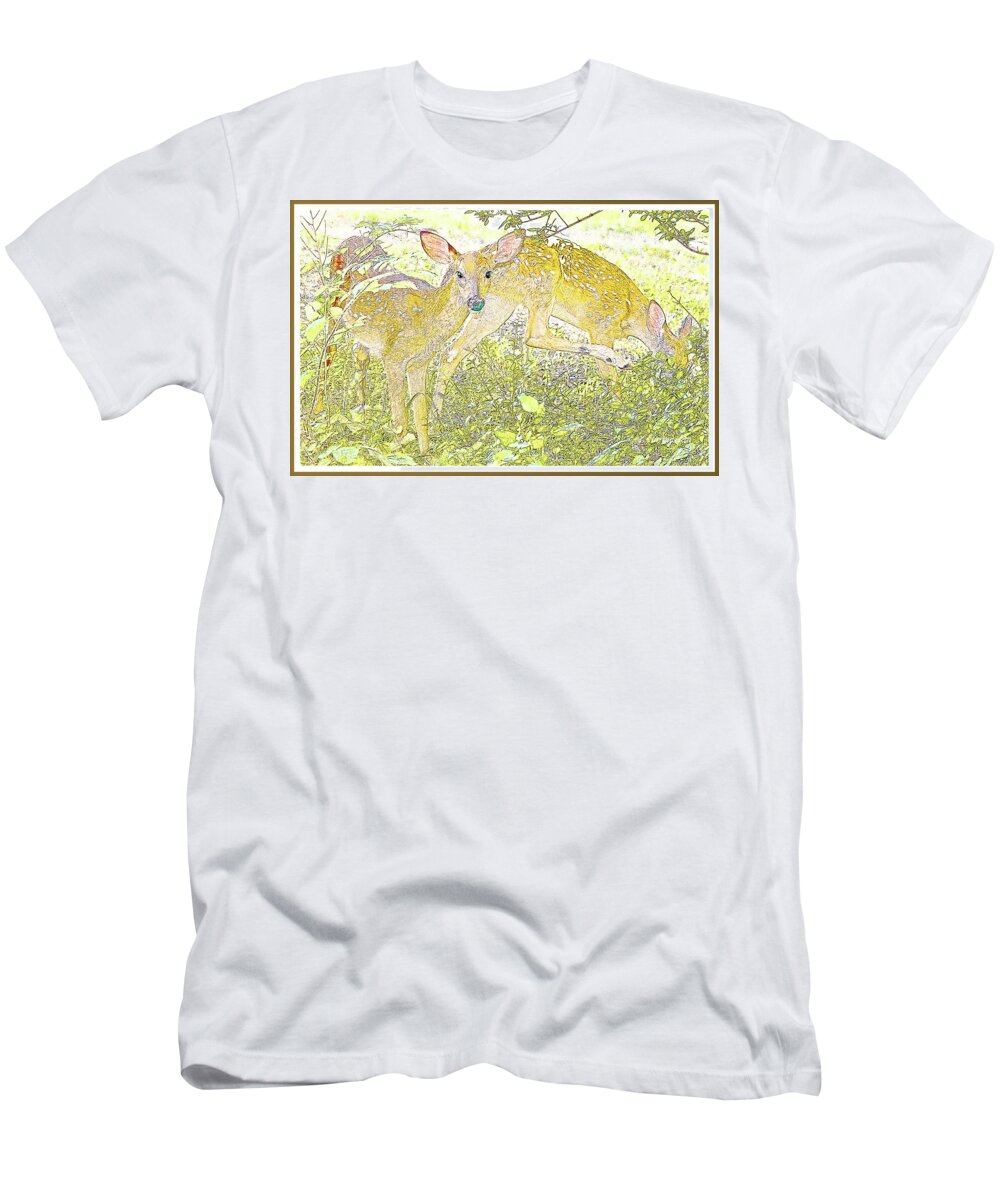 Omnivore T-Shirt featuring the photograph Fawn Twins Digital Painting by A Macarthur Gurmankin