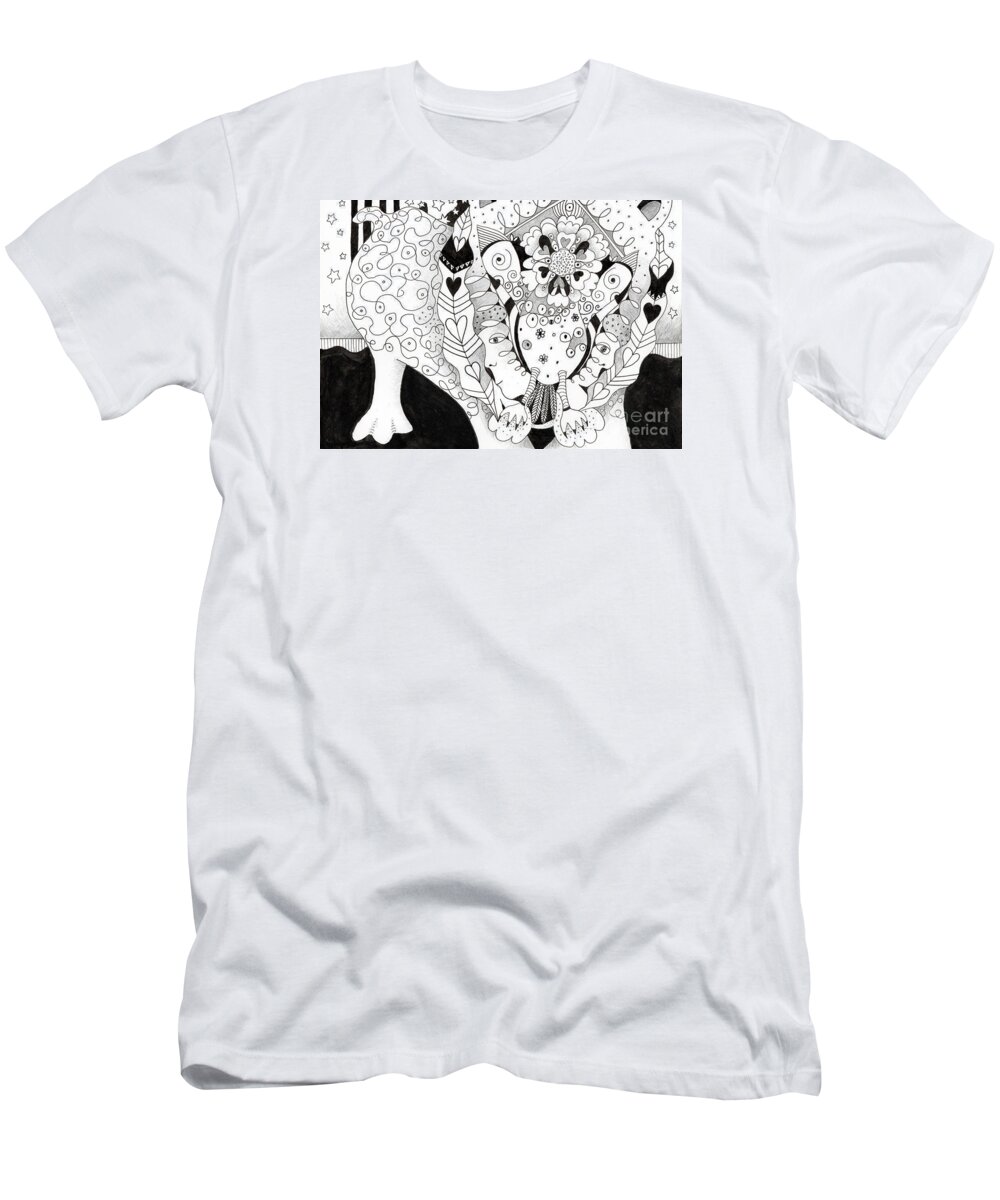Imagination T-Shirt featuring the drawing Figments Of Imagination - The Beast by Helena Tiainen