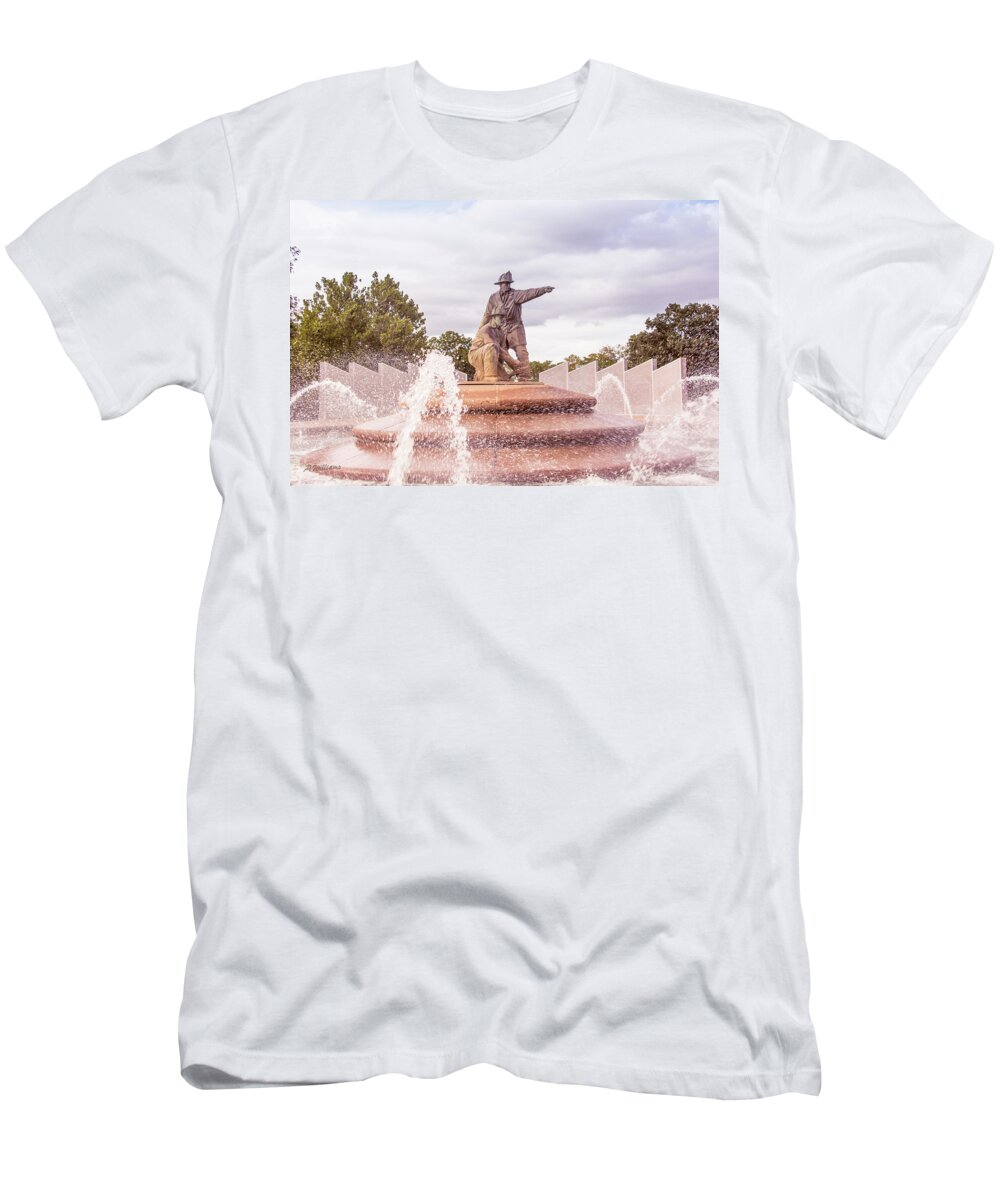 Firefighter T-Shirt featuring the photograph Firefighters Fountain by Pamela Williams