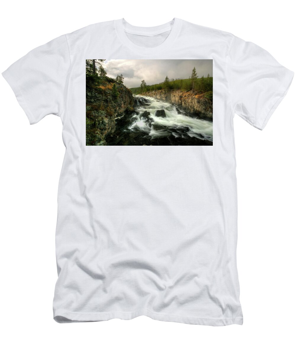 Cascade T-Shirt featuring the photograph Firehole First Fall by David Andersen