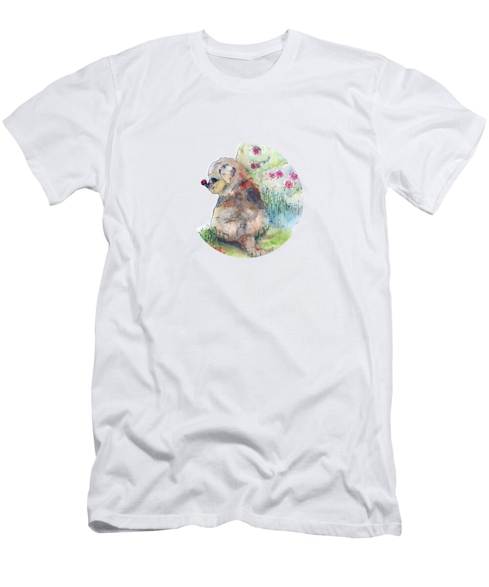 Mini Australian Shepherd T-Shirt featuring the painting First Contact by Lauren Heller