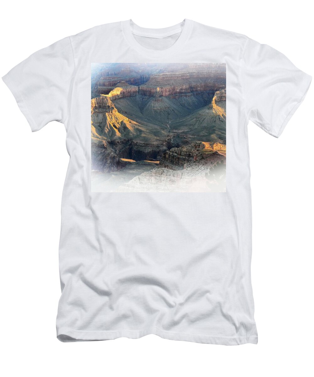 The Grand Canyon T-Shirt featuring the photograph First Light Morning Mist Grand Canyon by Nadalyn Larsen