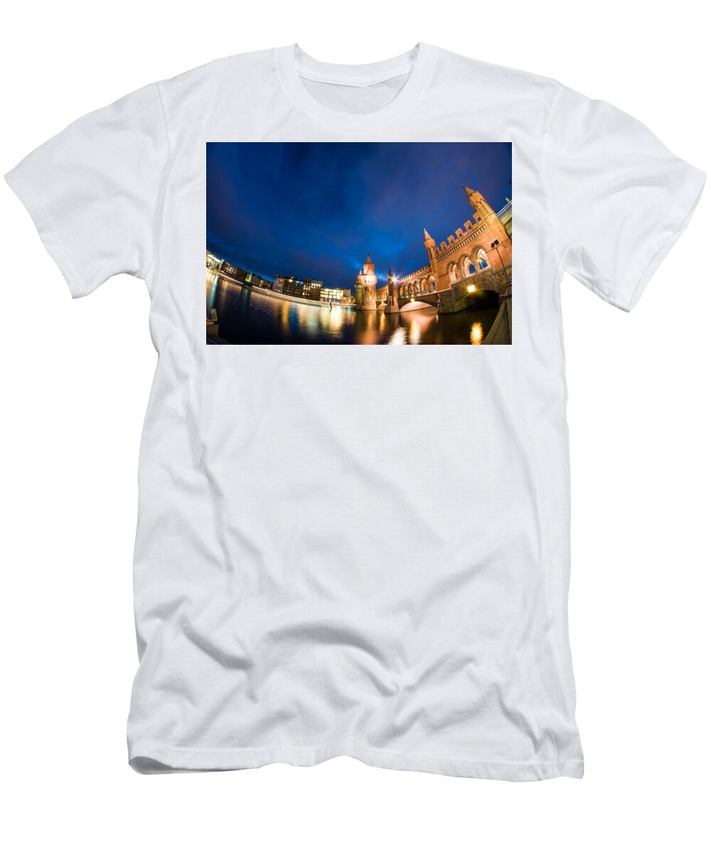 East T-Shirt featuring the digital art Fisheye bridge by Nathan Wright