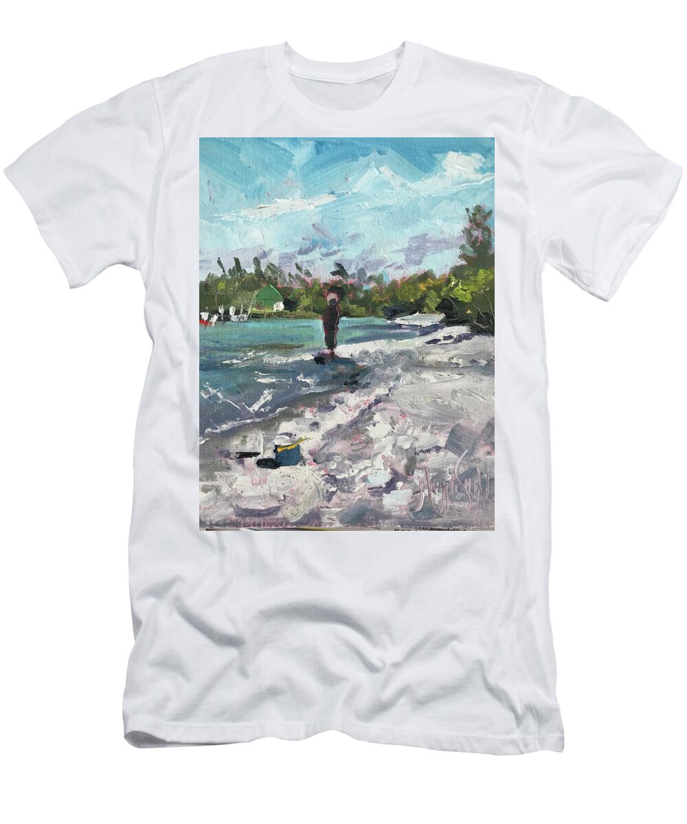 Sanibel T-Shirt featuring the painting Fishing Blind Pass Sanibel by Maggii Sarfaty