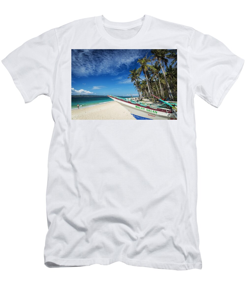 Asia T-Shirt featuring the photograph Fishing Boat On Puka Beach Tropical Paradise Boracay Philippines by JM Travel Photography