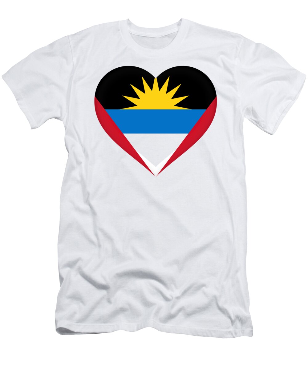 Antigua T-Shirt featuring the digital art Flag of Antigua and Barbuda Heart by Roy Pedersen